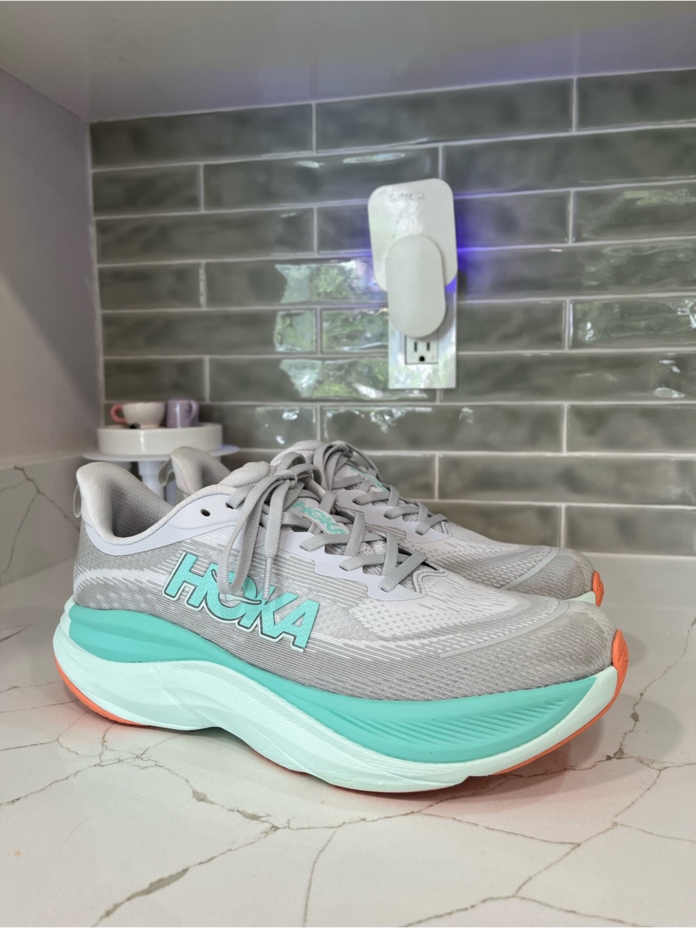 Hoka Skyflow Running Shoes. Women’s Size 10.5B Color  Cosmic Grey / Seafoam